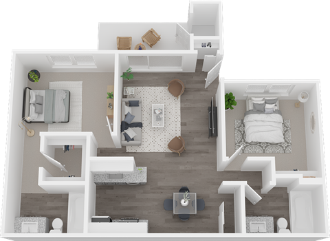 Austin Commons two bedroom 3D floor plan